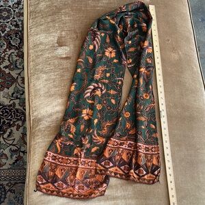 Can be sash belt neck scarf head bandana Deep green Orange floral Soft fabric
